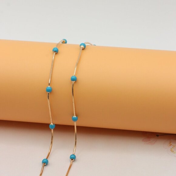 Rose Gold Chain Necklace with Blue Beads Elegant Style, XPNL0256 - Picture 10 of 12